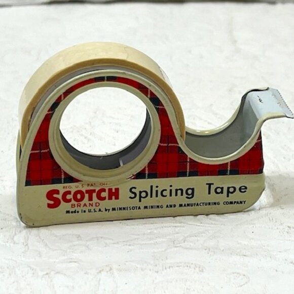 VTG 3M Scotch Splicing Tape Tin Plaid Dispenser Advertising Collectible 2.75" - Picture 1 of 10